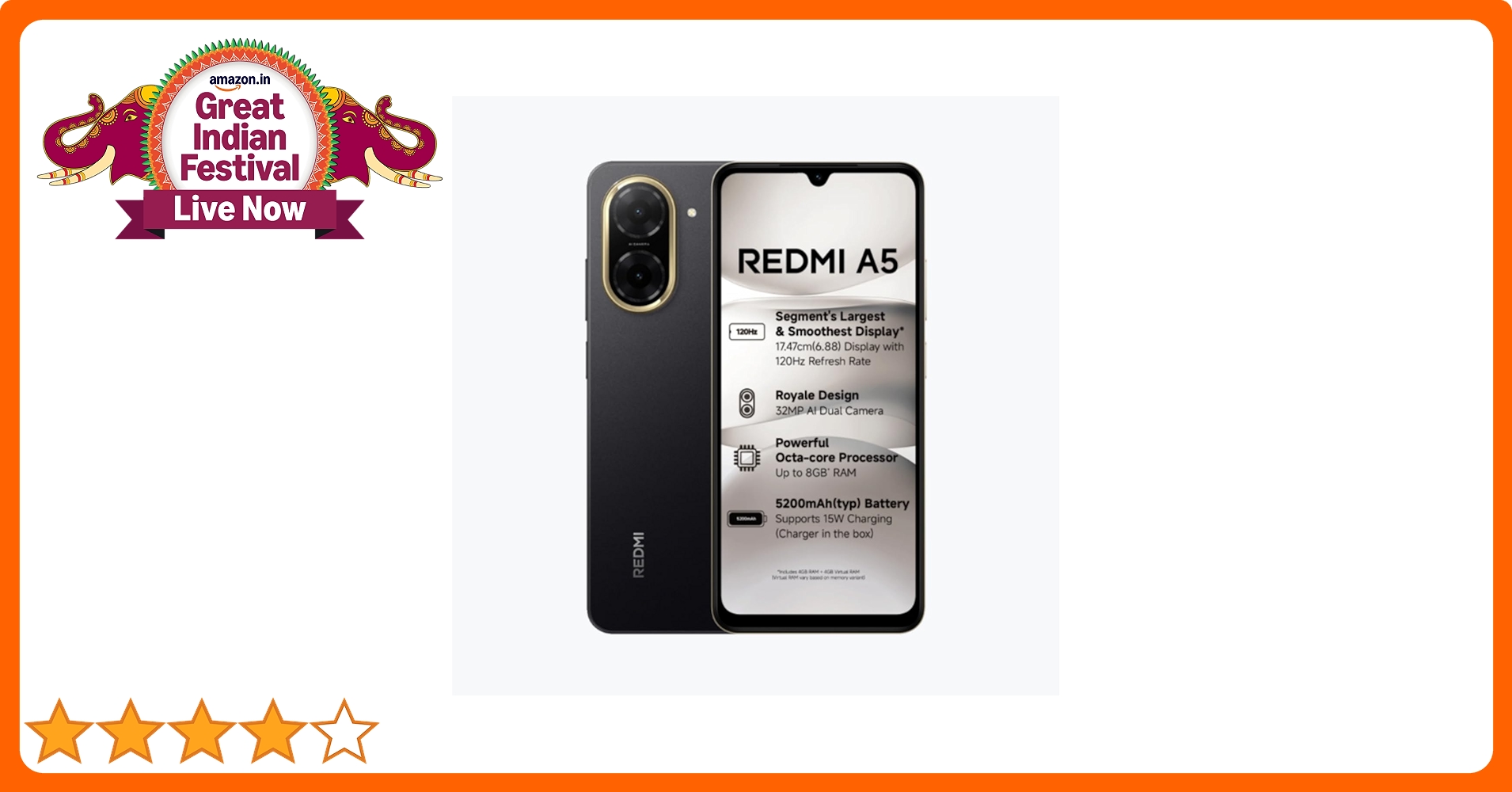 Redmi A5 Just Black (3GB RAM 64GB Storage) | Royale Design